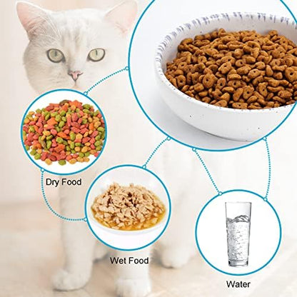 Howise Ceramic Cat Bowls, 5.19 in Cat Food Bowl Cat Dishes for Food and Water, 3 Pack Shallow Pet Bowls for Indoor Cats, White with Violet Blue - Image 2
