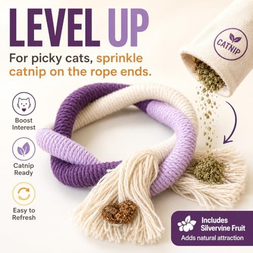 Bent Cat Rope Toy, Pet Chew Toys, Interactive Tease Toys for Cats and Kittens, Bite-Proof Playthings, Cotton Rope Kitten Toys Dental Care Stress Relief Pet Supplies (Extra Large 3 Pack) - Image 6