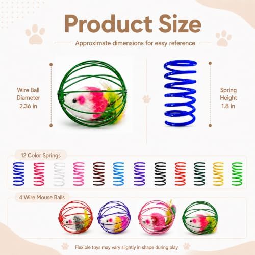 Cat Toys for Indoor Cats, 4 Wire Mesh Mice & 12 Colorful Springs - Image 3