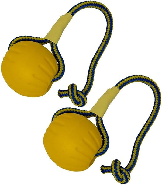 2 Pack Ball with Rope Dog Toy,Fling Dura Foam Toy,Dog Water Float Ball Rraining Boall on Rope (2 Pieces 7cm/2.8")