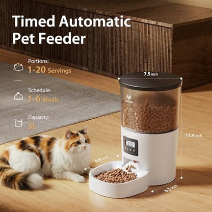 IMIPAW Automatic Cat Feeders, Timed Cat Dry Food Dispenser with Desiccant Bag, Dual Power Supply, Programmable Portion Size, 6 Meals, 20 Portions Per Day, Auto Pet Feeder for Cats and Small Dog, White - Image 5