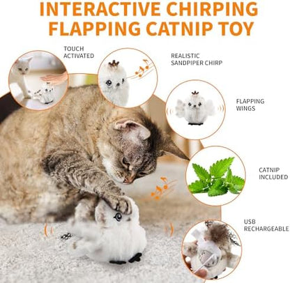 Gigwi Flapping Bird Cat Toys Lifelike Sandpiper Chirp Tweet Interactive Cat Toy, Rechargeable Motion Activated Cat Toys For Bored Indoor Adult Cats, Electronic Automatic Cat Toy With Catnip (prince) - Image 6