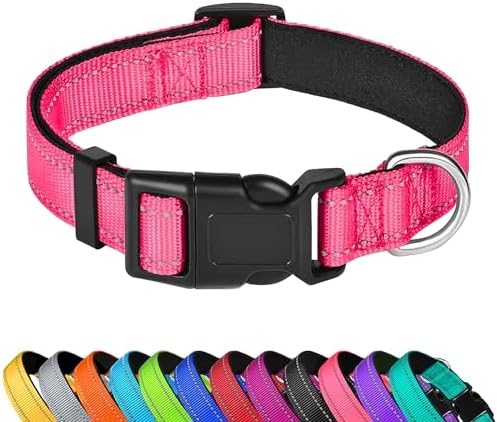 Reflective Dog Collar, Adjustable Soft Neoprene Padded,Hotpink,M by PWOD