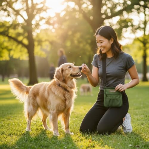 Dog Treat Pouch for Training – Magnetic Dog Treat Bag with Belt Clip & Poop Bag Dispenser – Hands Free Carry Pouch with Auto-Close Access & Shoulder Strap – Durable Pet Gear – Army Green - Image 2