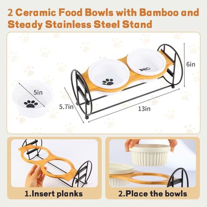 Elevated Adjustable Cat Bowl Set with 2 Dishes for Cats & Small Dogs - Anti-Vomiting,15° Tilted and Rasied Bowls with Non-Slip Design, Food-Grade Ceramic, Easy to Clean - Image 6