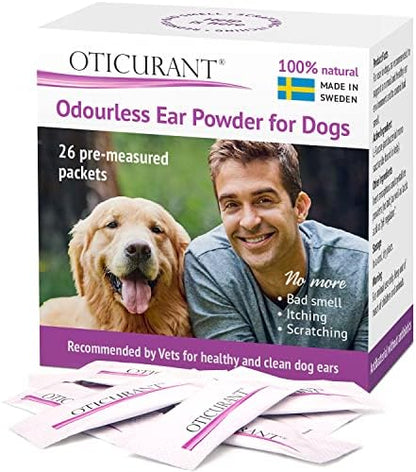 Pet Ear Powder for Dogs | No More Itching, Scratching or Bad Smell | Reduces Waxy Build Up | No Cleaning Solution Drops or Wash Needed | 26 Easy-Dose Packets by OTICURANT