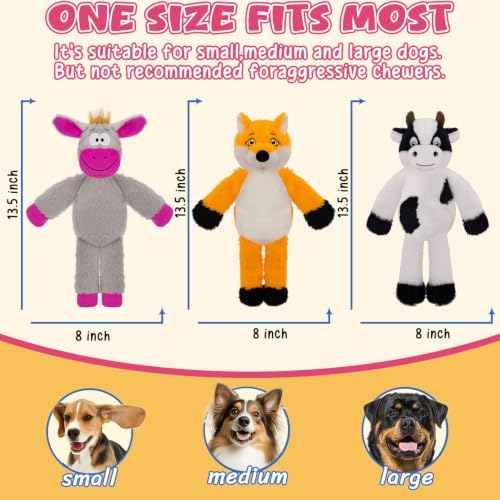 3Pack No Stuffing Dog Squeaky Toys, Plush with Crinkle for Medium Small Pet - Image 4