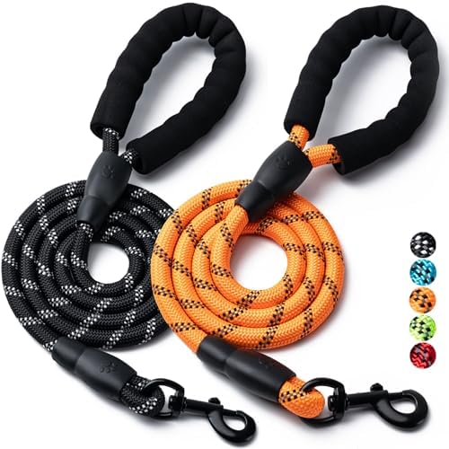 2 Pack Dog Leash, Heavy Duty Nylon Rope Pet Leashes(5FT-1/2,Black/Orange) by BOOMIBOO