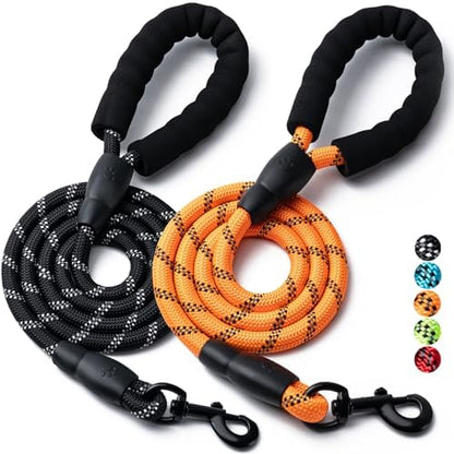 2 Pack Dog Leash, Heavy Duty Nylon Rope Pet Leashes(5FT-1/2,Black/Orange) by BOOMIBOO