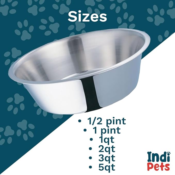 INDIPETS Standard Feeding Dish: Pet Water and Food Bowl | 0.5 Pint, Stainless Steel (PN: 800006)