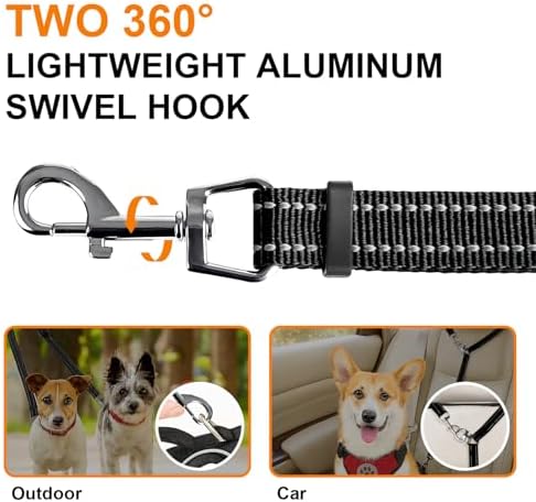MingXpet Double Dog Leash for Two Dogs, No Pull Dog Leash, 360° Swivel No Tangle for Small Dogs Walking & Training, Shock Absorbing Reflective Bungee, Black - Image 3