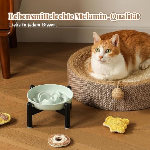 Elevated Slow Feeder Cat Bowl - Melamine Cat Food Plate with Anti-Slip Metal Stand - Raised Maze Dish for Slow Eating - Ivory White - Image 6