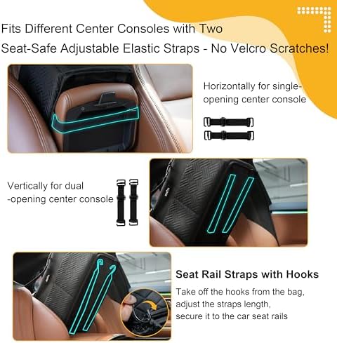 Console Dog Car Seat for Small Dogs Cats Up to 11lbs, Anti-Collapse Pet Armrest Booster Seat with Soft Pillow,Non-Slip Seat Rails Hooks & Safety Belt, Portable Car Accessories for Pets Travel - Image 4