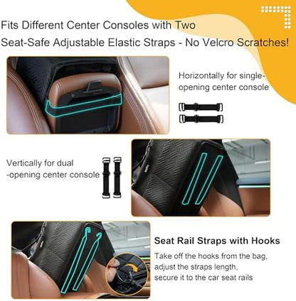 Console Dog Car Seat for Small Dogs Cats Up to 11lbs, Anti-Collapse Pet Armrest Booster Seat with Soft Pillow,Non-Slip Seat Rails Hooks & Safety Belt, Portable Car Accessories for Pets Travel - Image 4