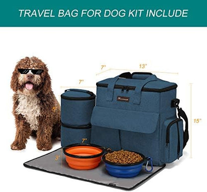 Modoker Weekend Dog Travel Bag Set with 2 Food Bags, 2 Bowls and Mat,Blue - Image 3