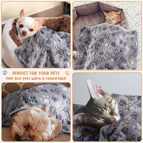 Tatuo 4 Pack Fleece Dog Blanket for Pet,Gray,41 x 30 Inch,Paw - Image 6