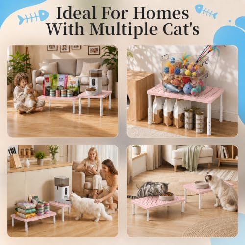 Adjustable Automatic Cat Feeder Stand - Elevated Cat Feeder Stand with 3 Height Settings, Fits Most Automatic Feeders & Tradition Bowls, Raised Pet Feeding Table Station for Cats & Small Dogs - Pink - Image 6