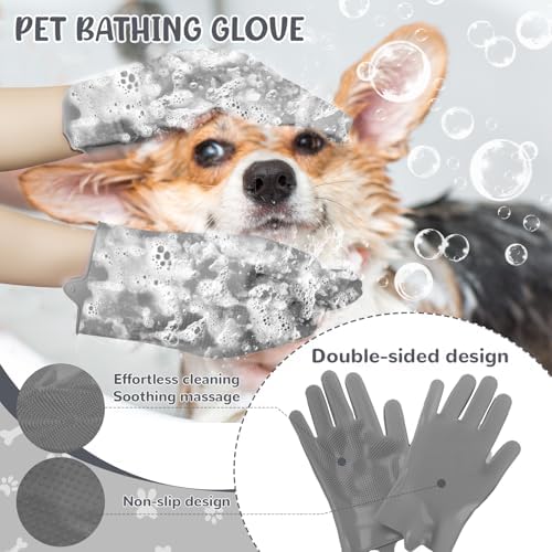 Dog Grooming Kit for Shedding – 8-Piece Pet Grooming Supplies with Deshedding Brush, Bath Gloves, Towels & Silicone Toothbrush | Ideal for Dogs, Cats, Small and Large Pets (Gray) - Image 4