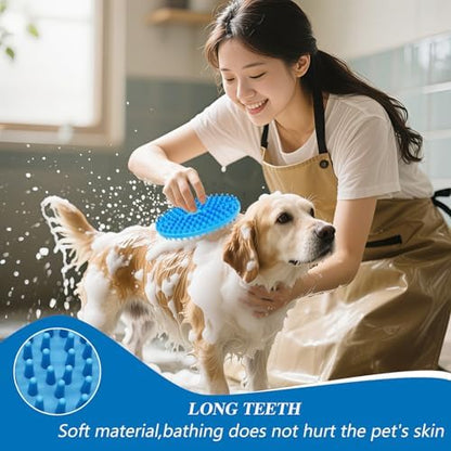 Dog Grooming Brush, Lilpep Pet Shampoo Bath Brush Soothing Massage Rubber Comb with Adjustable Ring Handle for Long Short Haired Dogs and Cats (2 pale blue, 2 sided brush) - Image 4