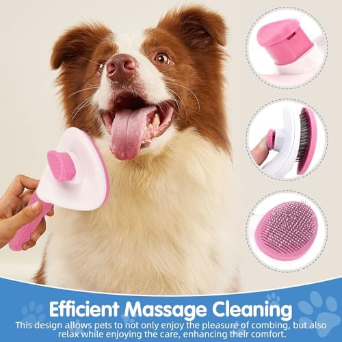 Aglads 3PCS Cat Rabbit Bunny Dog Grooming Kit, Self-Cleaning Slicker Cat & Dog Brush for Shedding, Fine-Needle Comb, Pet Nail Clipper & File for Long/Short-Haired Pets, Easy to Remove Loose (3, pink) - Image 3