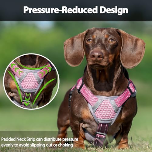 Huntboo Escape Proof Dog Harness, Dachshund Harness, Reflective Dog Harness with Handle, Durable,Adjustable Vest for Small Medium Large Dogs Walking, Training, and Running Gear (Pink,L) - Image 5