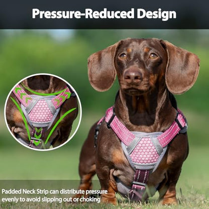 Huntboo Escape Proof Dog Harness, Dachshund Harness, Reflective Dog Harness with Handle, Durable,Adjustable Vest for Small Medium Large Dogs Walking, Training, and Running Gear (Pink,L) - Image 5