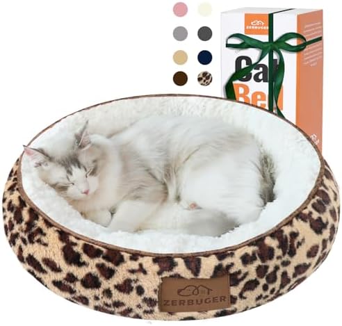 Zerbuger 20in Leopard Round Dog Bed Sofa for Dogs Cats, Machine Washable by Zerbuger