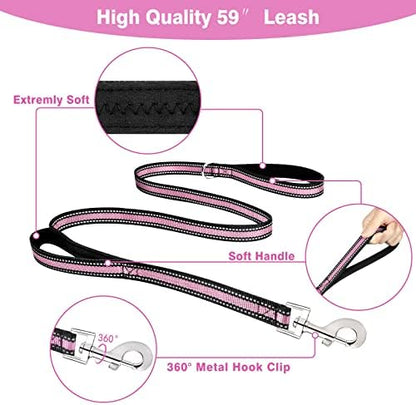 WINSEE Pet Harness Collar and Leash Set, All-in-one Reflective Dog Harness No Pull with Adjustable Buckles for Puppies, Small, Medium, Large, and Extra-Large Dogs (X-Large, Pink) - Image 4