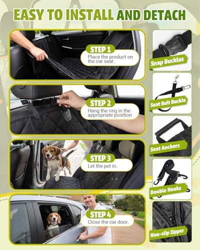 Dog Car Seat Cover, 600D Heavy Dute Car Seat Cover for Dogs Pets, 100% Waterproof Anti-Scratch Nonslip Dog Hammock for Cars, Seat Covers Protector with SeatBelt for Sedan SUV Truck Standard Black - Image 6