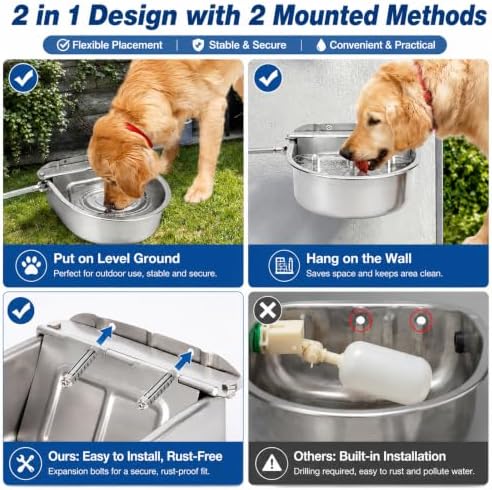 FHTONGE 304 Stainless Steel Automatic Dog Water Bowl Dispenser with Outfall - Image 3
