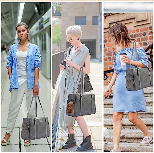 Lasaviin Fashion Dog Purse Pet Carrier Leather Bag for Small Dogs Cats Puppy, Portable Tote Bag Airline Approved Soft-Sided Carriers (Grey) - Image 6