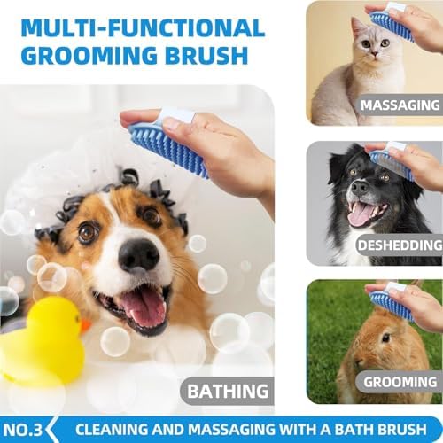 Bath Grooming Kit with Hair Brush, Towel & Scrubber Gloves - 6-in-1 Slicker Brush for Shedding Dogs & Cats, Blue - Image 4