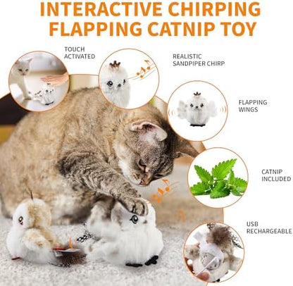 Gigwi Flappy Bird Cat Toy For Indoor Cats, Rechargeable Lifelike Sandpiper Interactive Flapping Bird Cat Toy Tweet, Flapping Wings & Lively Chirping, Catnip Toys For Kitten, Touch Activated (Couple) - Image 6