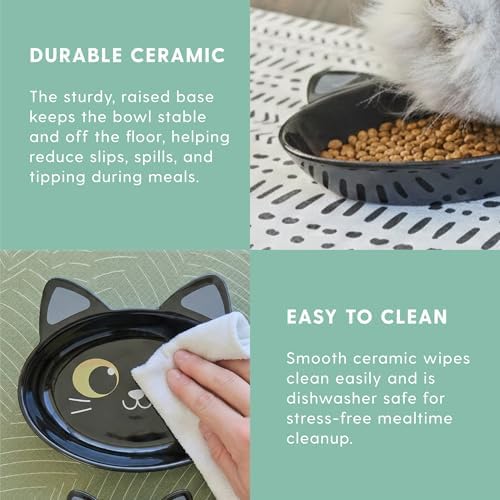 The Cat Ladies Ceramic Cat Bowls - Whisker Friendly Food Bowl - Cute Pet, Kitten Plates - Dishes for Indoor Cats - Dish for Wet Food & Water - Platos para Gatos - Black Cat, Set of 2 - Image 4