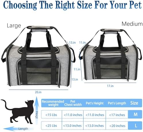 Top tasta Dog Cat Carrier Pet Carriers for Large Cats Small Dogs Carrier Soft Sided Puppy up to 25Lbs Dog Carrier Portable Foldable Dog Cat Travel Carrier (Large-Grey& Black -20 * 13 * 13) - Image 6
