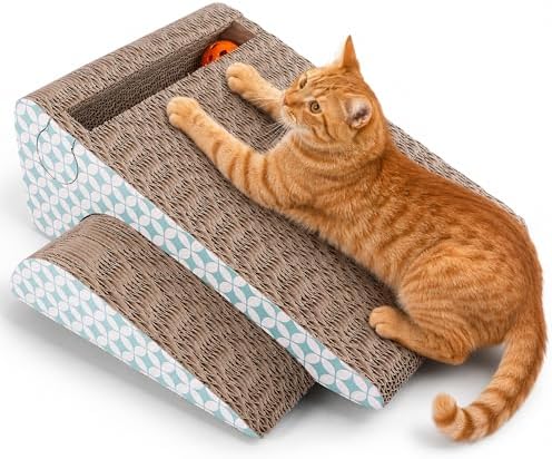 PrimePets Cardboard Cat Scratcher Ramp with Ball, 2 Sizes Cat Scratch Pads by PrimePets