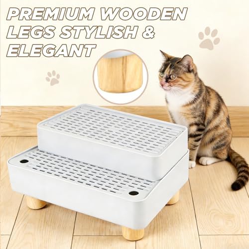 Adjustable Litter Box Step, Cat Litter Box Ramp/Catcher with Wooden Feet - Image 5