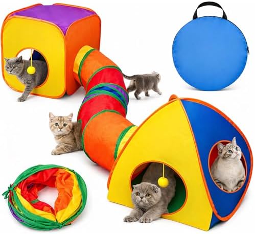 Rypet Cat Toy Tunnel and Cubes Bundle, Play Tubes for Indoor Cats,Rainbow by RYPET