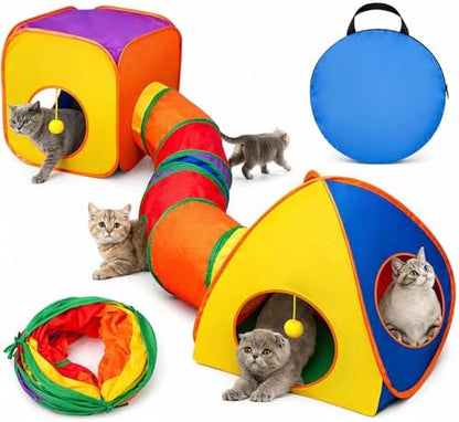Rypet Cat Toy Tunnel and Cubes Bundle, Play Tubes for Indoor Cats,Rainbow by RYPET