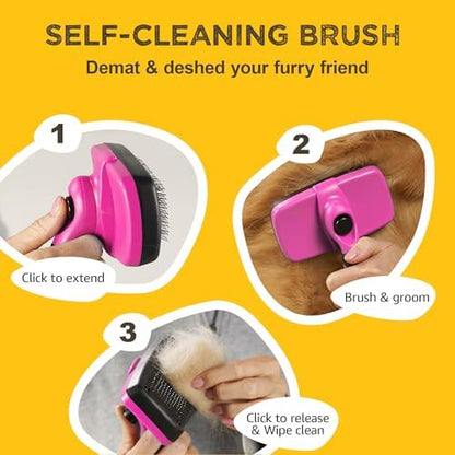 Deshedding Dog Brush for Shedding – Self Clean Cat Brush Deshedding & Grooming Tool for Long Haired and Short Haired Dogs, Slicker Brushes for Dogs, Skin-Friendly, Retractable Bristles, Easy to Clean - Image 3