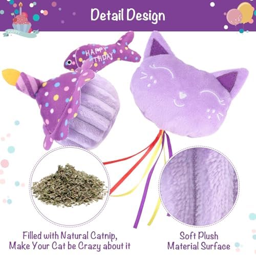 BINGPET Cat Birthday Decorations Outfit, 5 Pcs Catnip Toys for Indoor Cats - Image 2