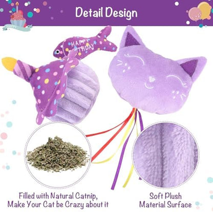 BINGPET Cat Birthday Decorations Outfit, 5 Pcs Catnip Toys for Indoor Cats - Image 2