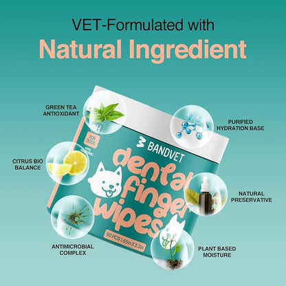 Pack of 90 Dog Teeth Cleaning Wipes - No-Rinse Dog Toothbrush & Effective Dog Dental Wipes (1.65 in x 3.15 in)