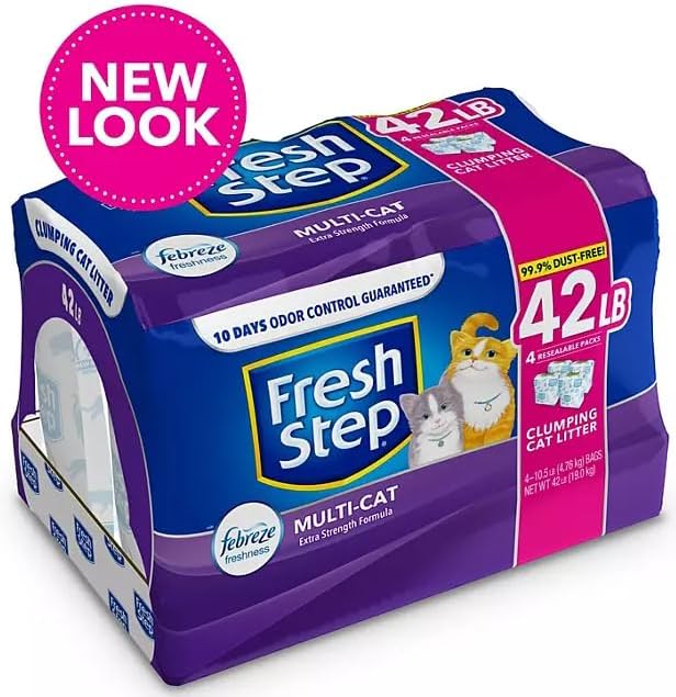 Generic FreshStep Extra Strength Multi-Cat Scented Clumping Litter w/Febreze Scent Cat Litter, 4 x 10.5 lb Pack (42 lbs total), GRAY
