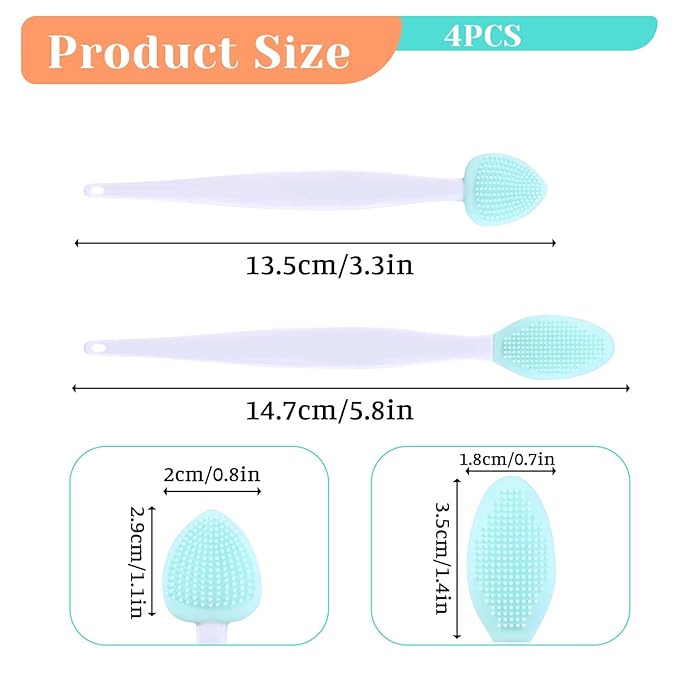 4Pcs Cat Acne Brush Set, Chin Treatment, Black Seed Exfoliating Brush, Dual Sided Silicone Brush for Chin Acne and Blackhead Exfoliation