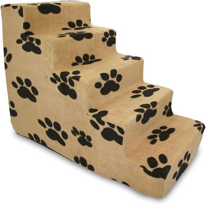 Best Pet Supplies Dog Stairs & Steps - Foam Steps for Small Dogs & Cats, Non-Slip Indoor Balanced Pet Step Support, Dog Ramp, No Assembly, Paw Print on Beige, 5-Step (22.5-inch Height)
