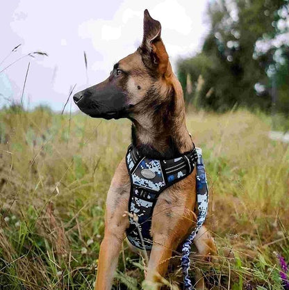 Auroth Tactical Dog Training Harness No Pulling Front Clip Leash Adhesion Reflective K9 Pet Working Vest Easy Control for Small Medium Large Dogs Blue Camo L