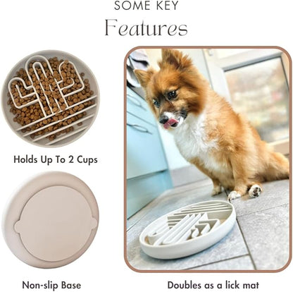 Cactus Slow Feeder Dog Bowls for Large Medium Small Breeds Silicone Non Slip Puzzle Bowl Puppy Essentials