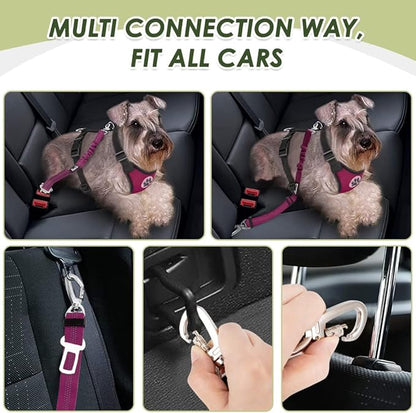 Lukovee Dog Seat Belt for Car, Adjustable Dog Car Harness for Large Medium Small Dogs, Soft Padded & Breathable Mesh Dog Seatbelt with Car Strap and Carabiner (Rose,M)