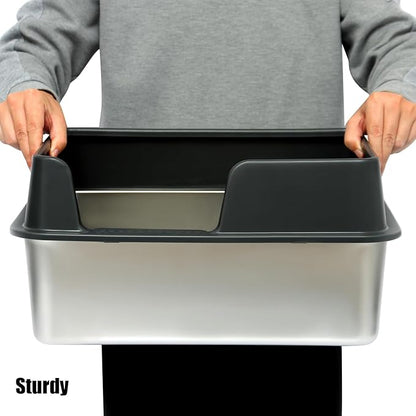 Kichwit Stainless Steel Cat Litter Box with High Sides Easy to Clean, Smooth Surface, Rust Resistant, 19.8" x 13.8" x 10" (with Lid)